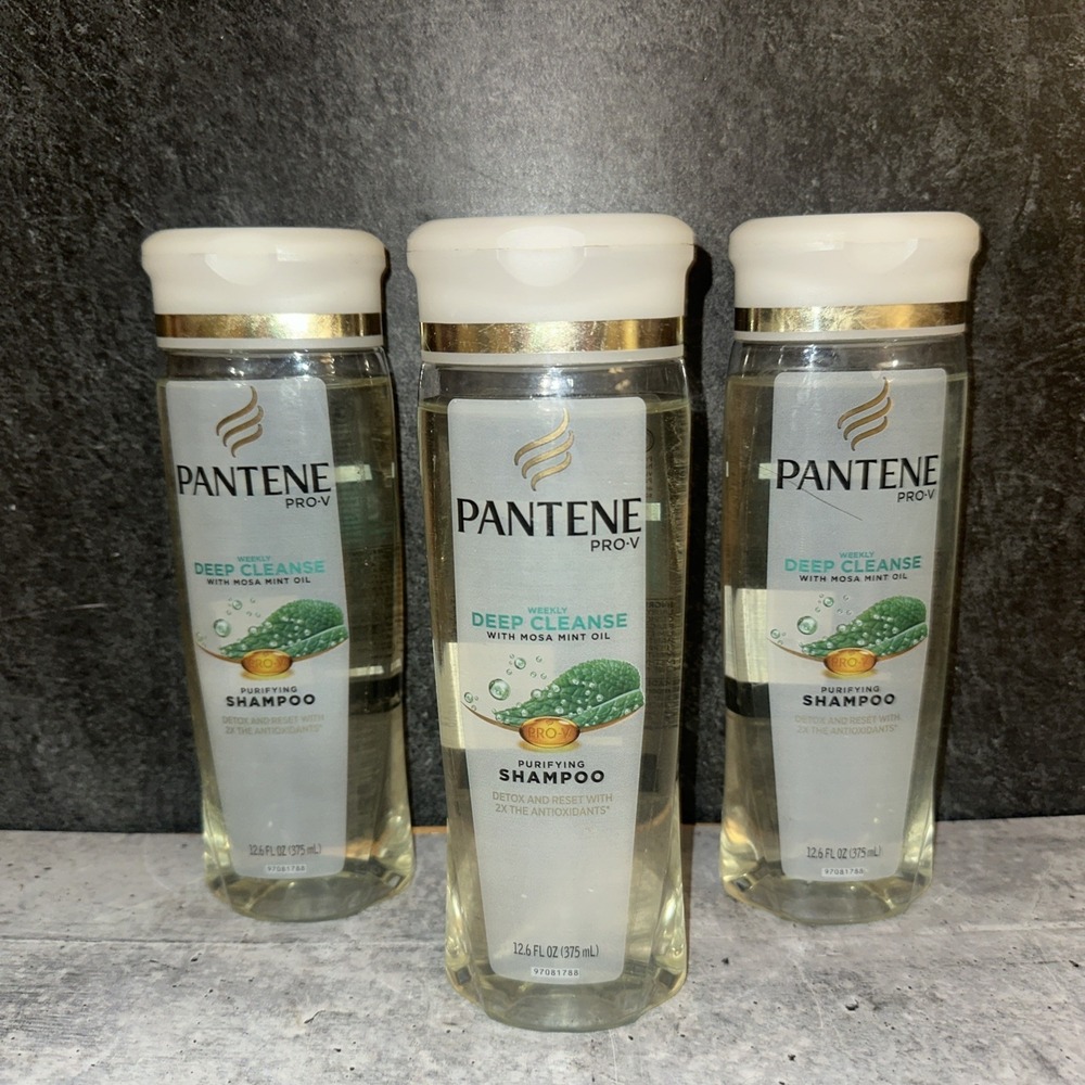 3 Pantene Pro-V Weekly Deep-Cleanse With Mosa Mint Oil Purifying Shampoo 12.6oz